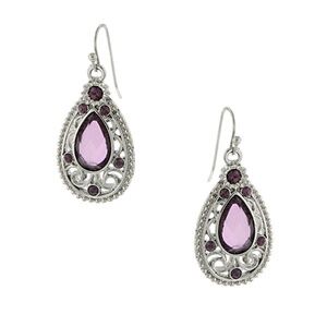 1928 simulated Filigree Teardrop Vintage Costume Earrings w/ Pink Crystals